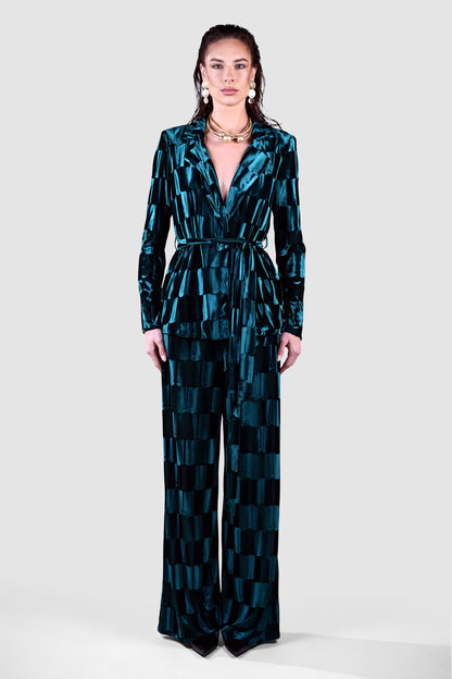 Teal Velvet Checker Suit