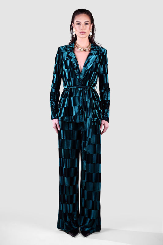 Teal Velvet Checker Suit