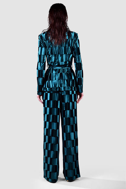 Teal Velvet Checker Suit