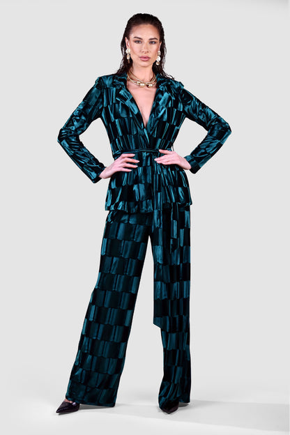 Teal Velvet Checker Suit