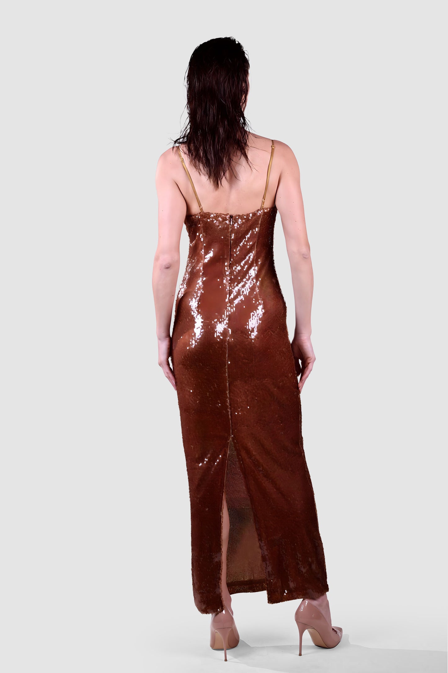 Rosette Sequin Column Gown