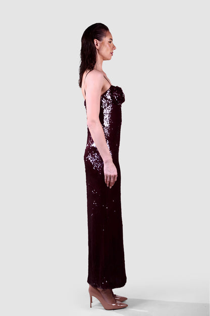 Rosette Sequin Column Gown