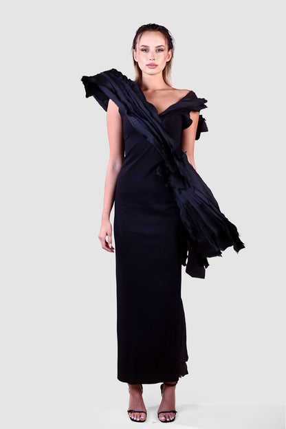 Noire Cascade Sculptural Gown