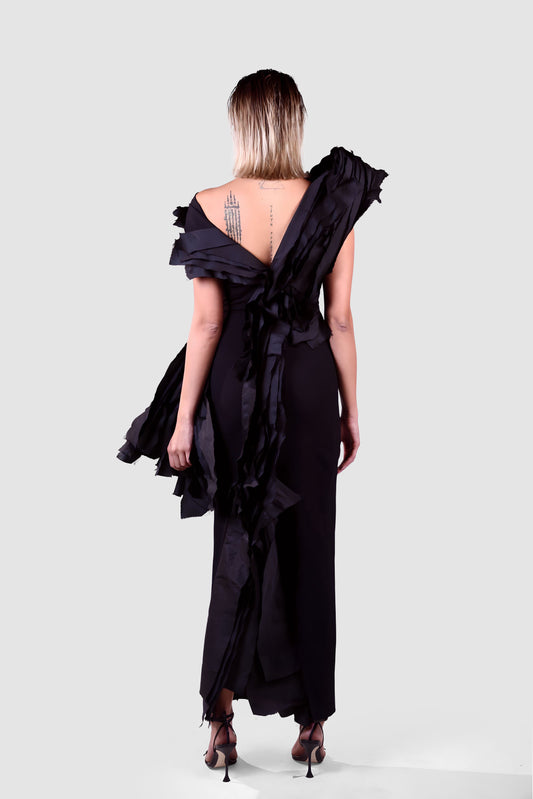 Noire Cascade Sculptural Gown