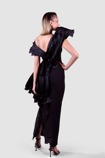 Noire Cascade Sculptural Gown
