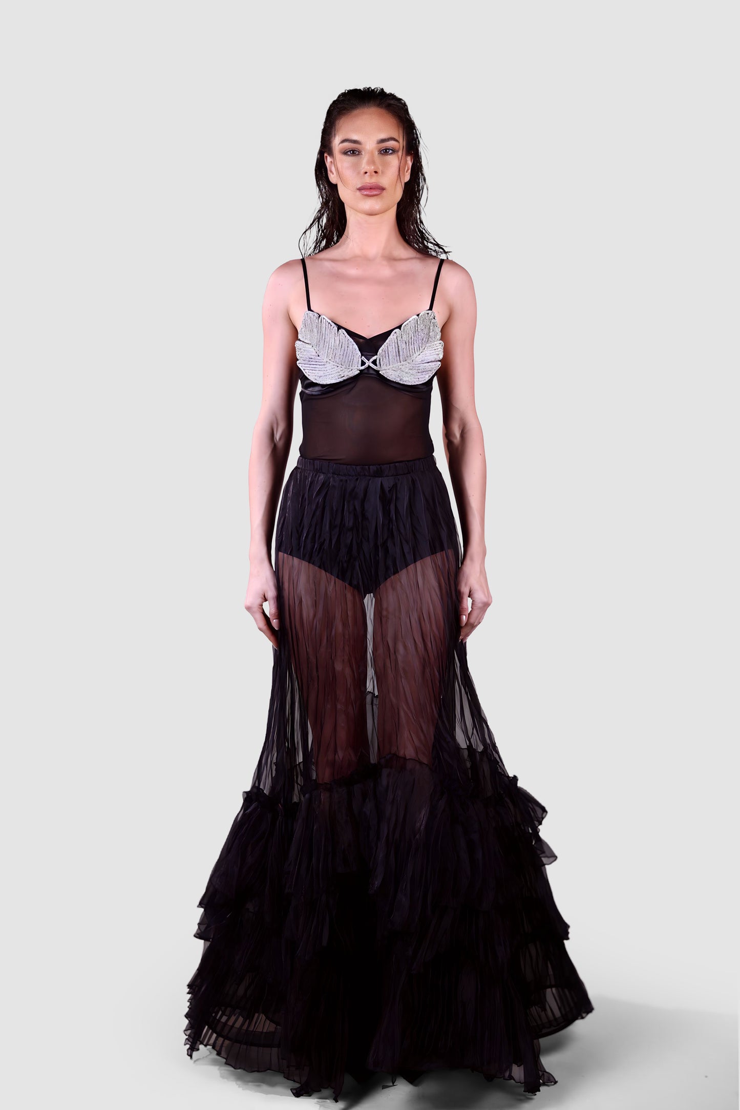 Midnight Sheer Organza Ruffle Skirt