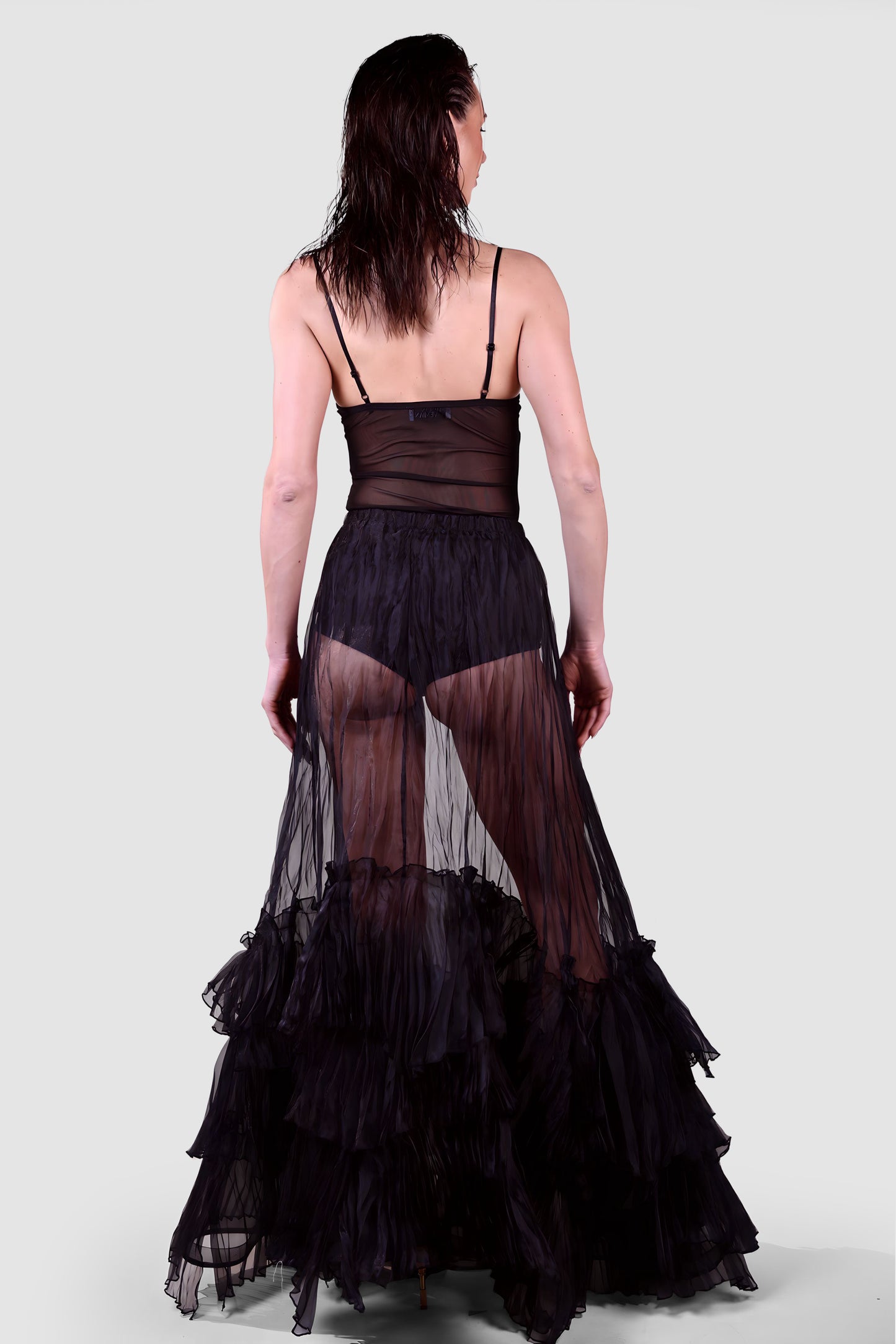 Midnight Sheer Organza Ruffle Skirt