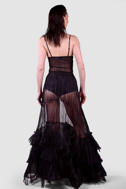 Midnight Sheer Organza Ruffle Skirt