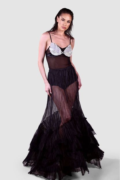 Midnight Sheer Organza Ruffle Skirt