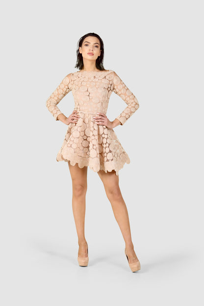 The Nude Embroidered Dress with Detachable Train