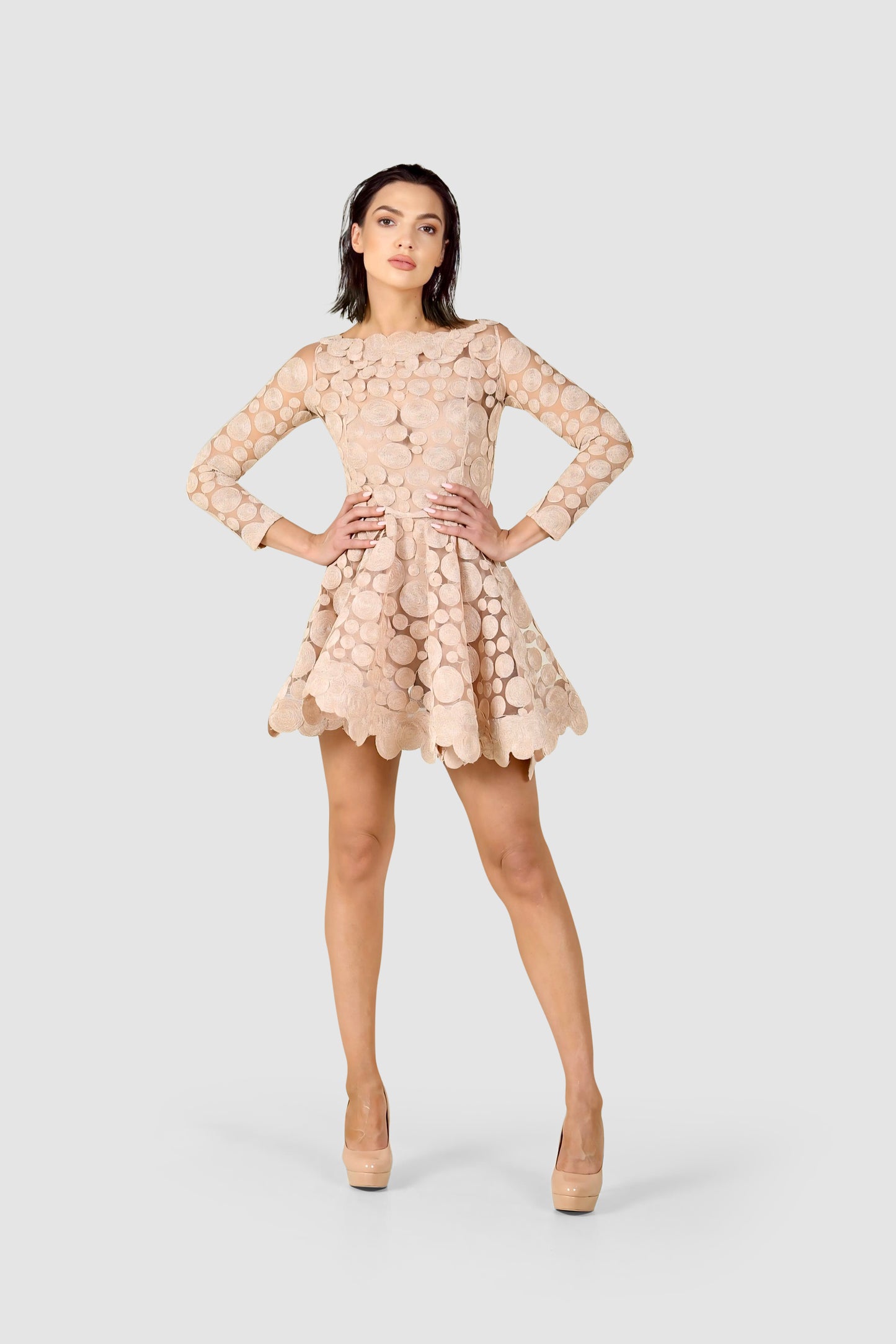 The Nude Embroidered Dress with Detachable Train