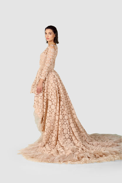 The Nude Embroidered Dress with Detachable Train