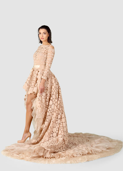 The Nude Embroidered Dress with Detachable Train