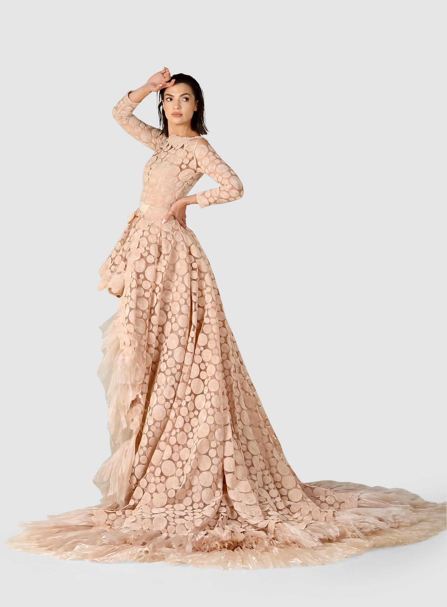 The Nude Embroidered Dress with Detachable Train