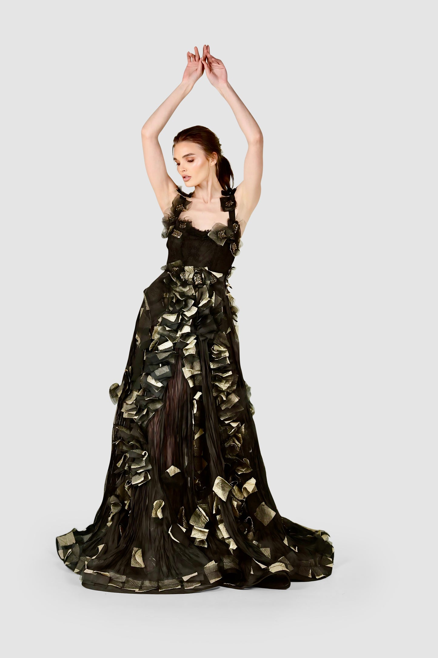 Black Chiffon & Gold Embellished Gown