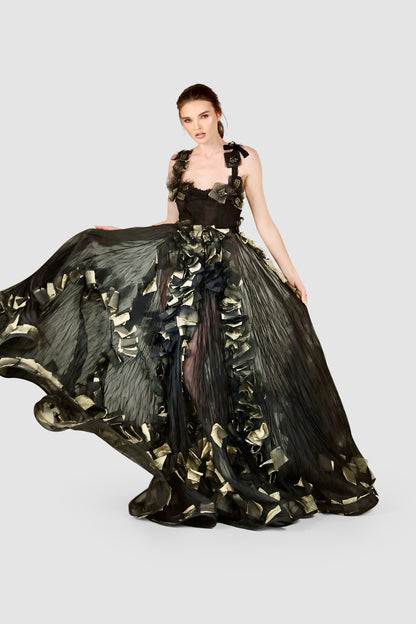 Black Chiffon & Gold Embellished Gown