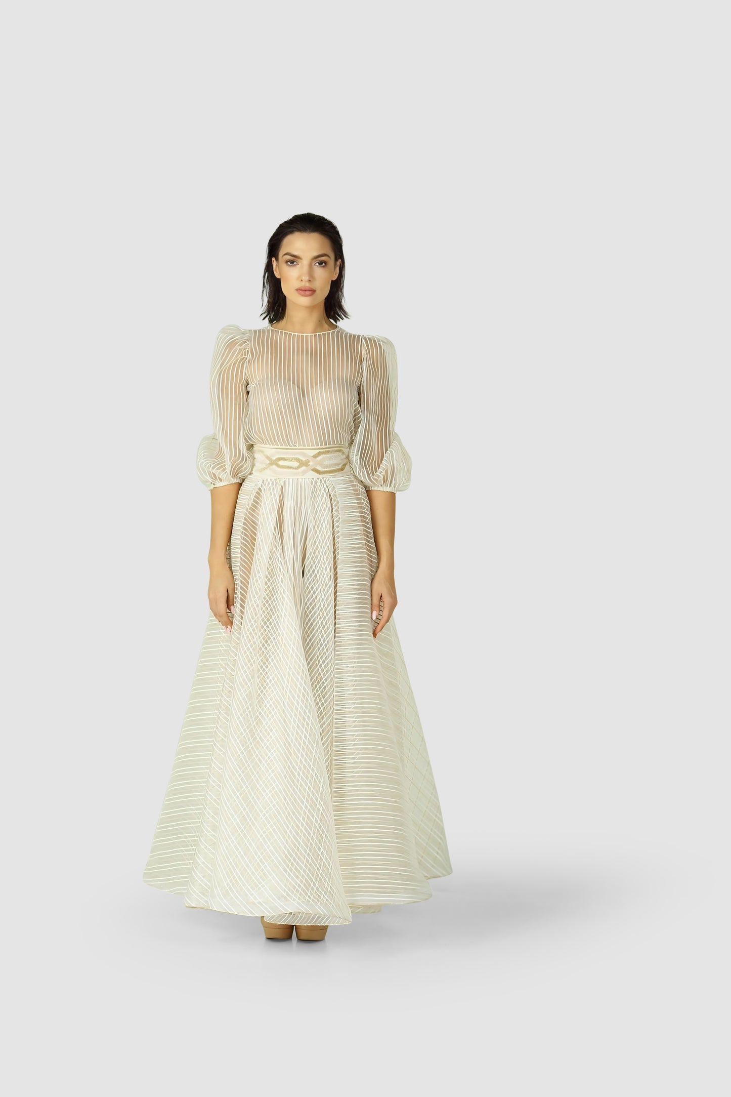 Ethereal Elegance – Sheer Blouse & Flowing Skirt Ensemble