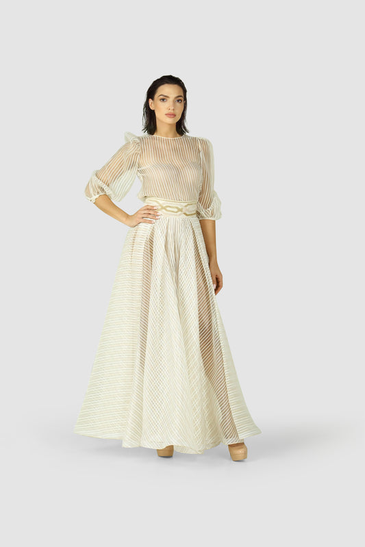 Ethereal Elegance – Sheer Blouse & Flowing Skirt Ensemble