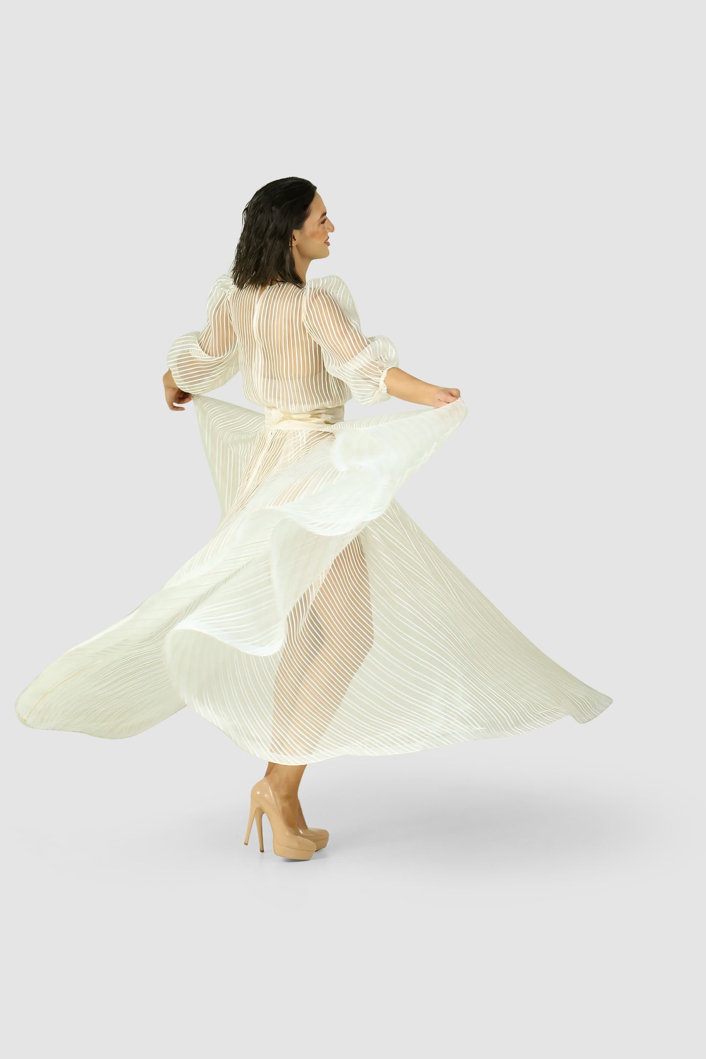 Ethereal Elegance – Sheer Blouse & Flowing Skirt Ensemble